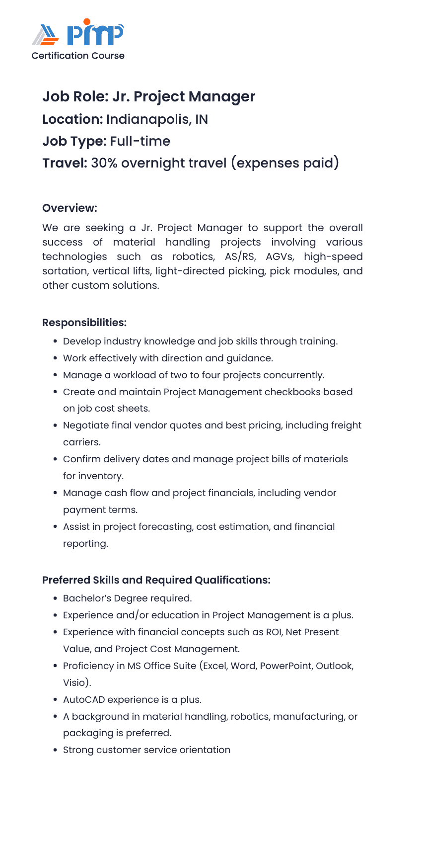 Junior Project Manager Job Description