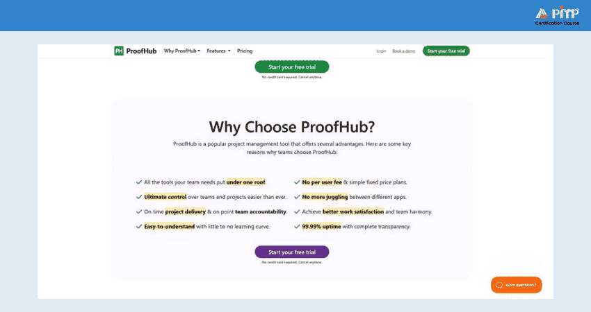 Homepage of ProofHub